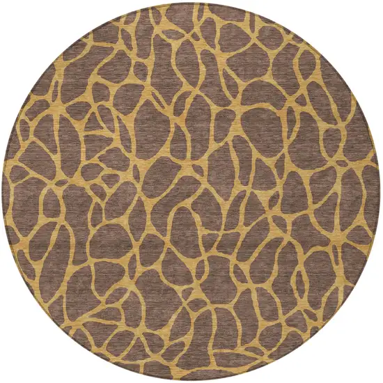 8' Brown And Gold Round Geometric Washable Indoor Outdoor Area Rug Photo 5