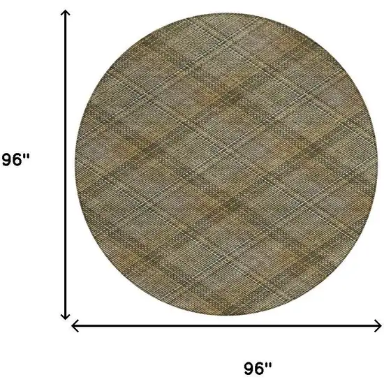 8' Brown And Gold Round Plaid Washable Indoor Outdoor Area Rug Photo 6