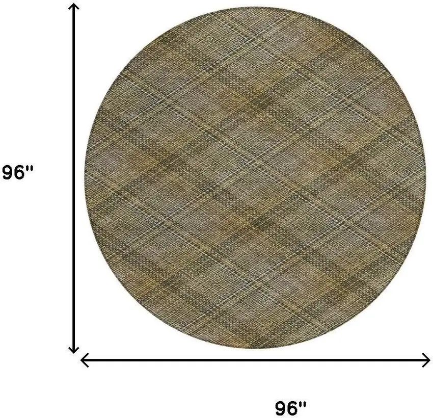 8' Brown And Gold Round Plaid Washable Indoor Outdoor Area Rug Photo 6