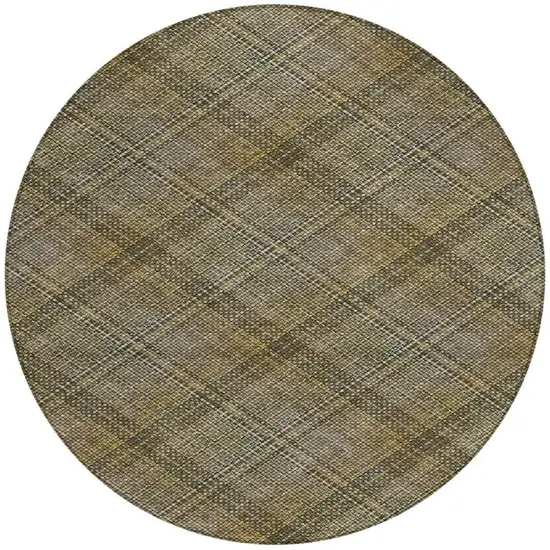 8' Brown And Gold Round Plaid Washable Indoor Outdoor Area Rug Photo 1