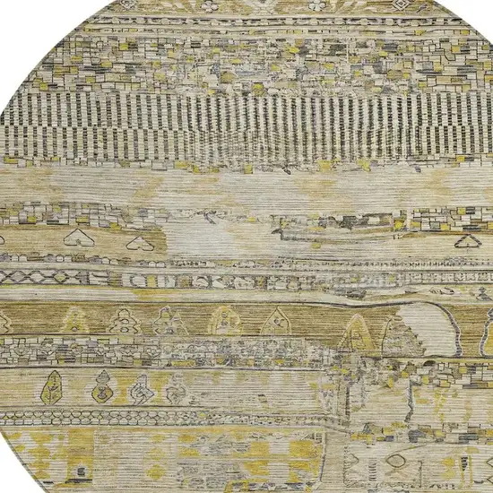 8' Brown And Gold Round Striped Washable Indoor Outdoor Area Rug Photo 4