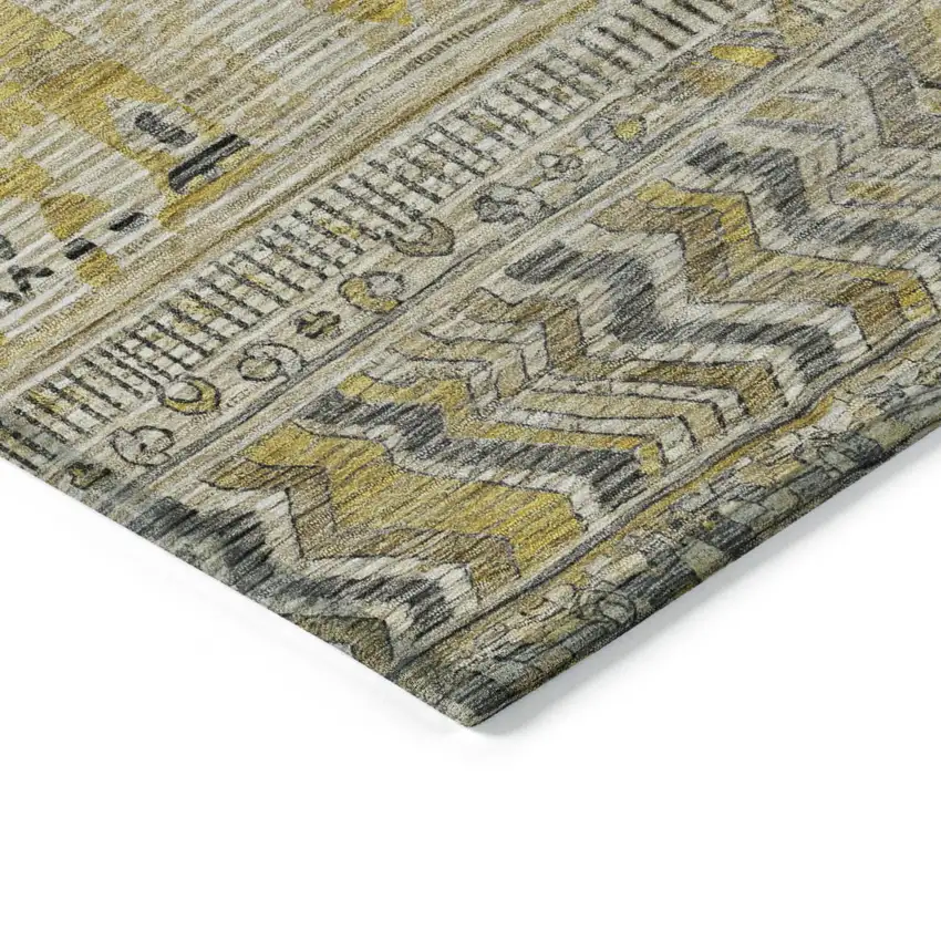 8' Brown And Gold Round Striped Washable Indoor Outdoor Area Rug Photo 7