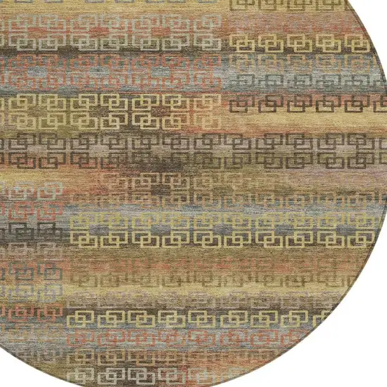 8' Brown And Gold Round Striped Washable Indoor Outdoor Area Rug Photo 4
