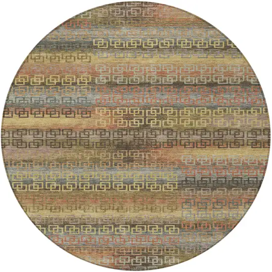 8' Brown And Gold Round Striped Washable Indoor Outdoor Area Rug Photo 3