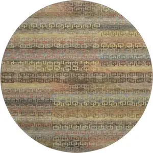 Photo of 8' Brown And Gold Striped Washable Round Rug With UV Protection