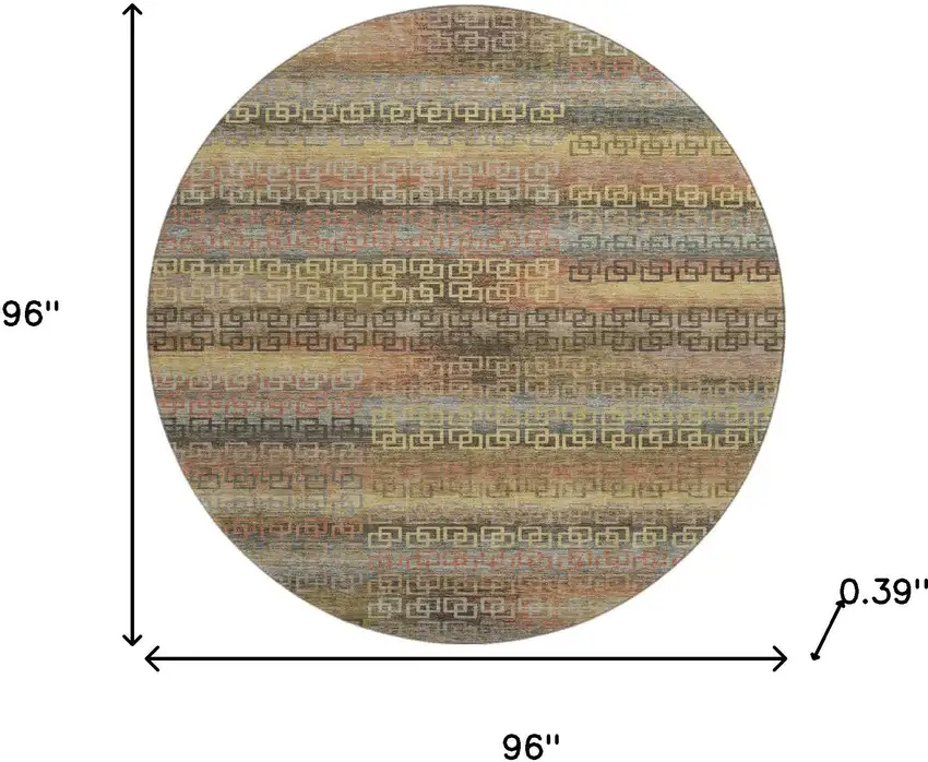 8' Brown And Gold Striped Washable Round Rug With UV Protection Photo 8