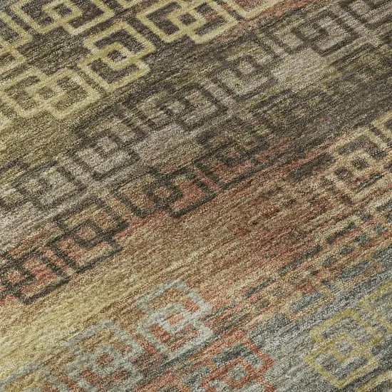 8' Brown And Gold Striped Washable Round Rug With UV Protection Photo 7