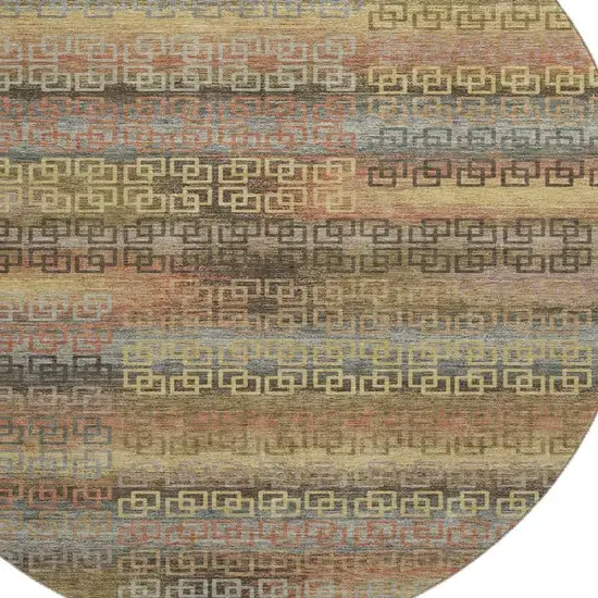 8' Brown And Gold Striped Washable Round Rug With UV Protection Photo 3