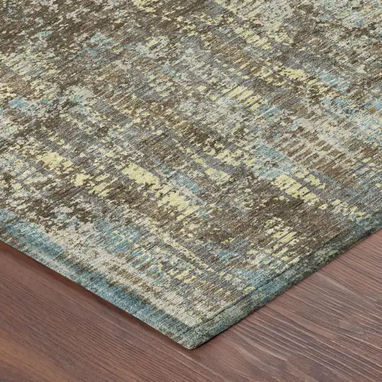 8' Brown And Graphite Round Abstract Washable Indoor Outdoor Area Rug Photo 5
