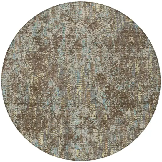 8' Brown And Graphite Round Abstract Washable Indoor Outdoor Area Rug Photo 4