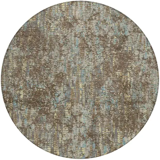 8' Brown And Graphite Round Abstract Washable Indoor Outdoor Area Rug Photo 2