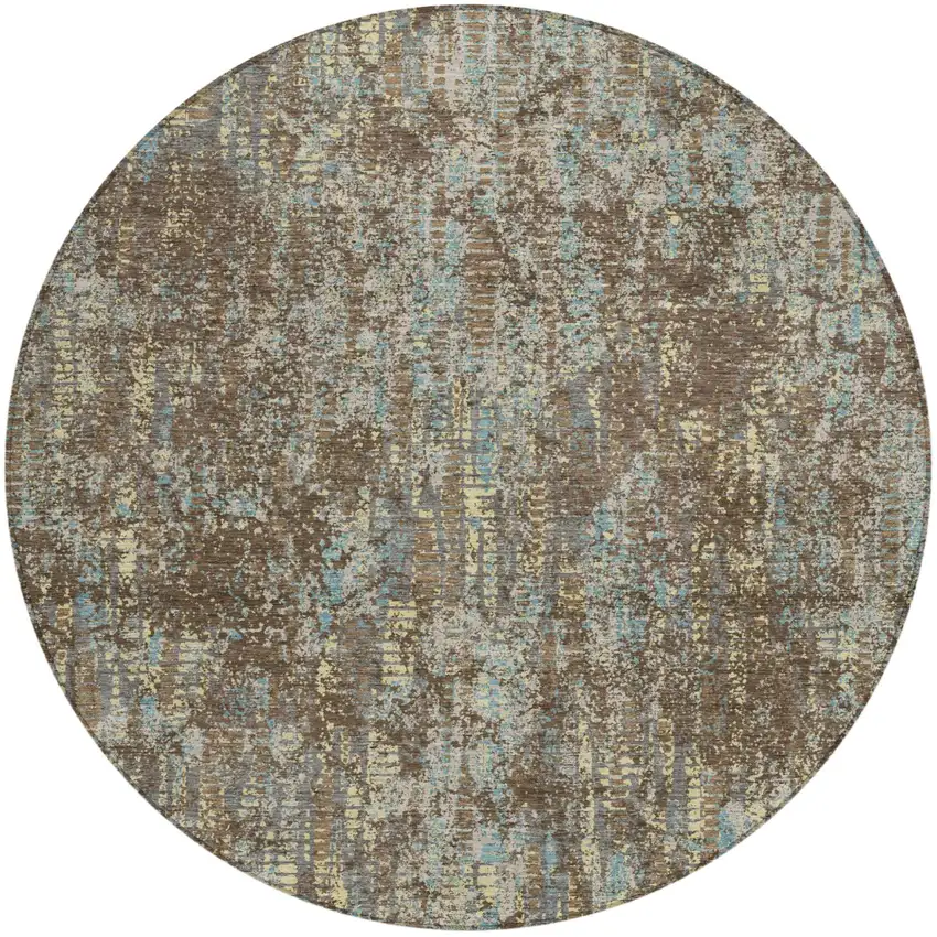 8' Brown And Graphite Round Abstract Washable Indoor Outdoor Area Rug Photo 2