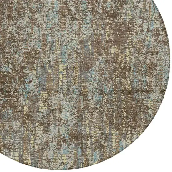 8' Brown And Graphite Round Abstract Washable Indoor Outdoor Area Rug Photo 3