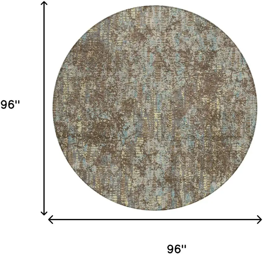 8' Brown And Graphite Round Abstract Washable Indoor Outdoor Area Rug Photo 7