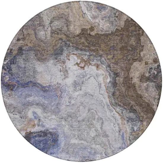 8' Brown And Graphite Round Abstract Washable Indoor Outdoor Area Rug Photo 2