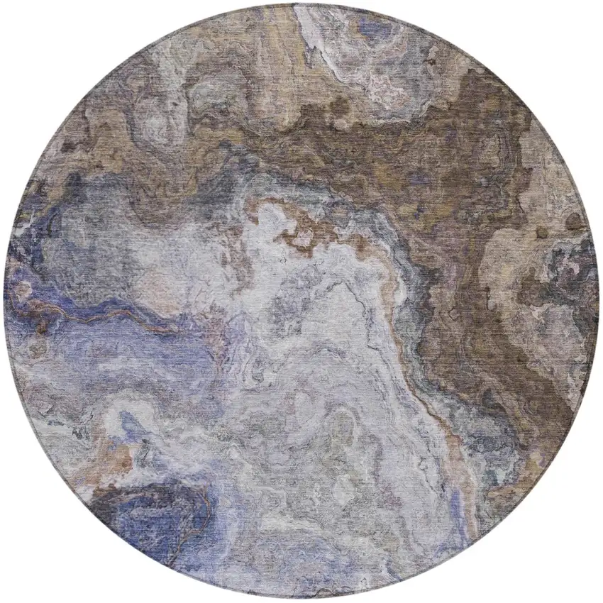 8' Brown And Graphite Round Abstract Washable Indoor Outdoor Area Rug Photo 2