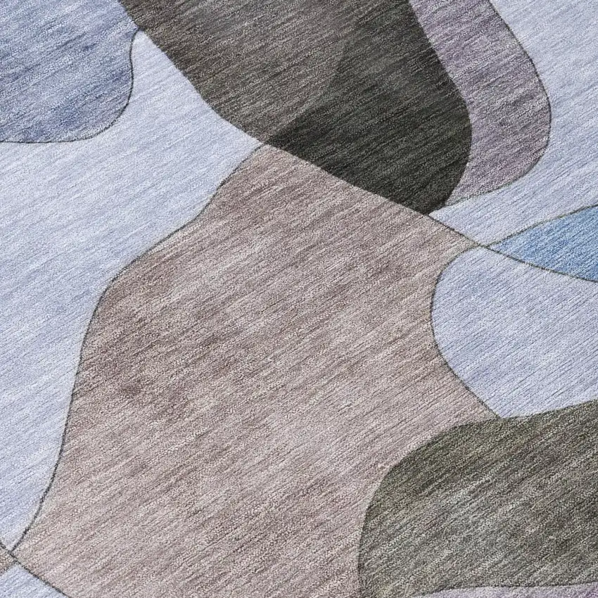 8' Brown And Graphite Round Abstract Washable Indoor Outdoor Area Rug Photo 4