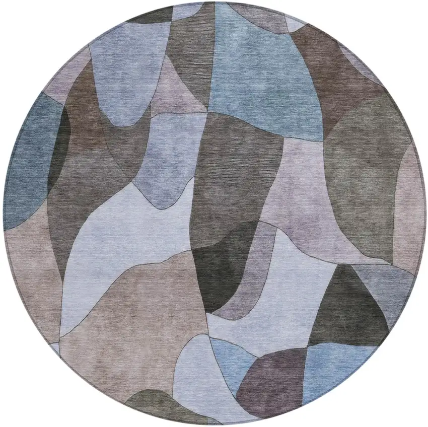 8' Brown And Graphite Round Abstract Washable Indoor Outdoor Area Rug Photo 2