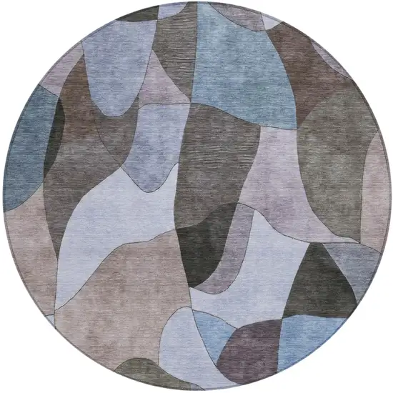 8' Brown And Graphite Round Abstract Washable Indoor Outdoor Area Rug Photo 2