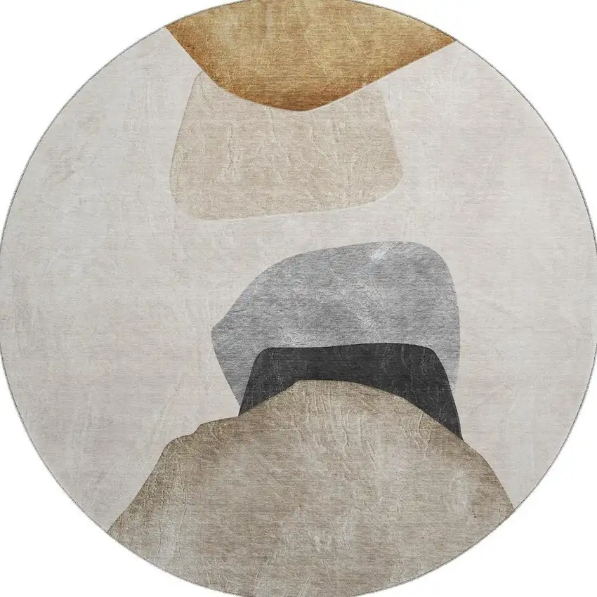 8' Brown And Gray Abstract Washable Round Rug With UV Protection Photo 4