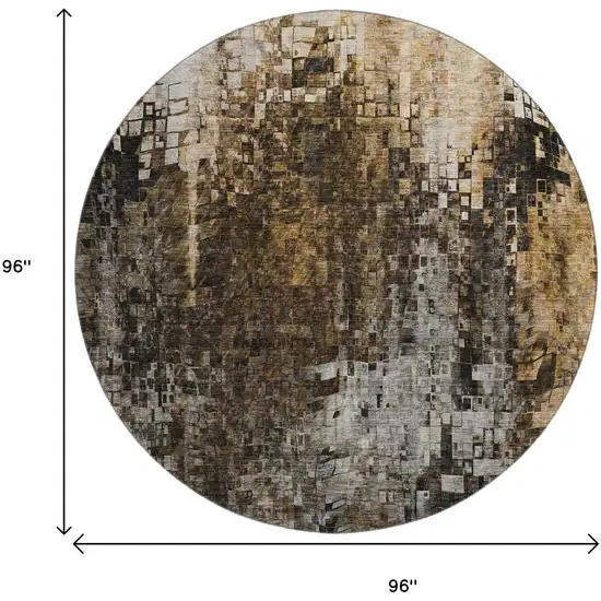 8' Brown And Gray Abstract Washable Round Rug With UV Protection Photo 9