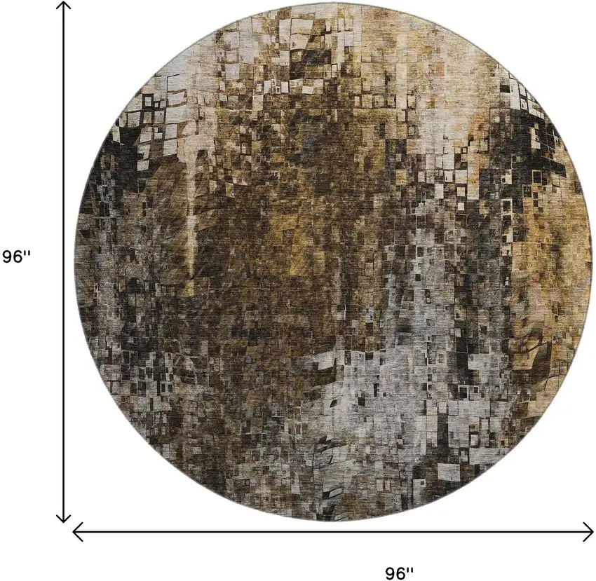 8' Brown And Gray Abstract Washable Round Rug With UV Protection Photo 9