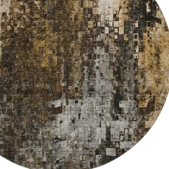8' Brown And Gray Abstract Washable Round Rug With UV Protection Photo 2