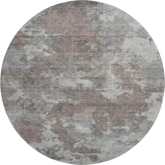 8' Brown And Gray Abstract Washable Round Rug With UV Protection Photo 1
