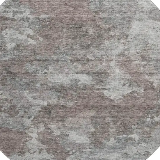 8' Brown And Gray Abstract Washable Round Rug With UV Protection Photo 3