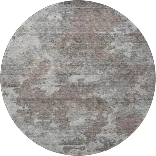 8' Brown And Gray Abstract Washable Round Rug With UV Protection Photo 4
