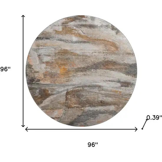 8' Brown And Gray Abstract Washable Round Rug With UV Protection Photo 8