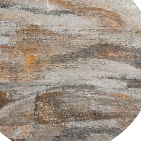 8' Brown And Gray Abstract Washable Round Rug With UV Protection Photo 3
