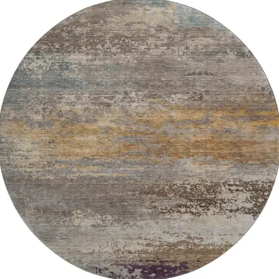 8' Brown And Gray Abstract Washable Round Rug With UV Protection Photo 4