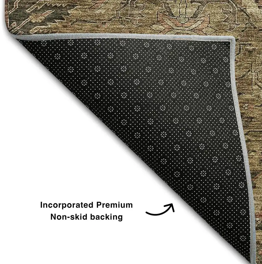 8' Brown And Gray Damask Washable Round Rug With UV Protection Photo 5