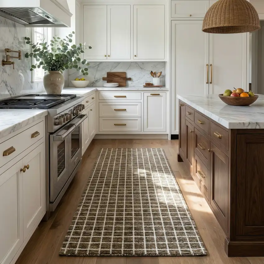 8' Brown And Gray Geometric Runner Rug Photo 6