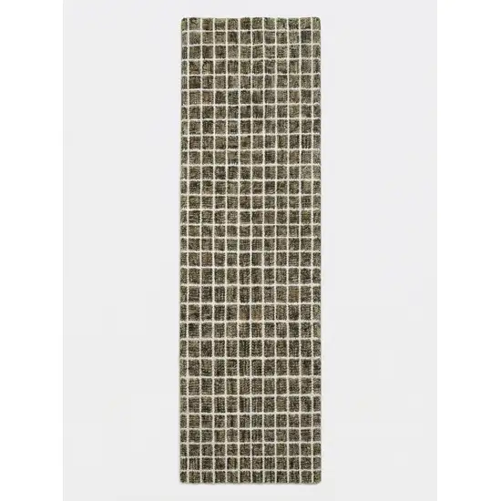 8' Brown And Gray Geometric Runner Rug Photo 2