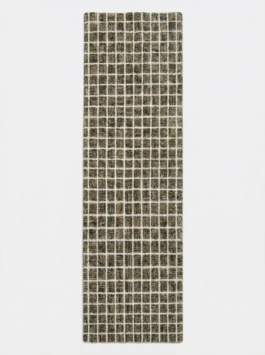 8' Brown And Gray Geometric Runner Rug Photo 2