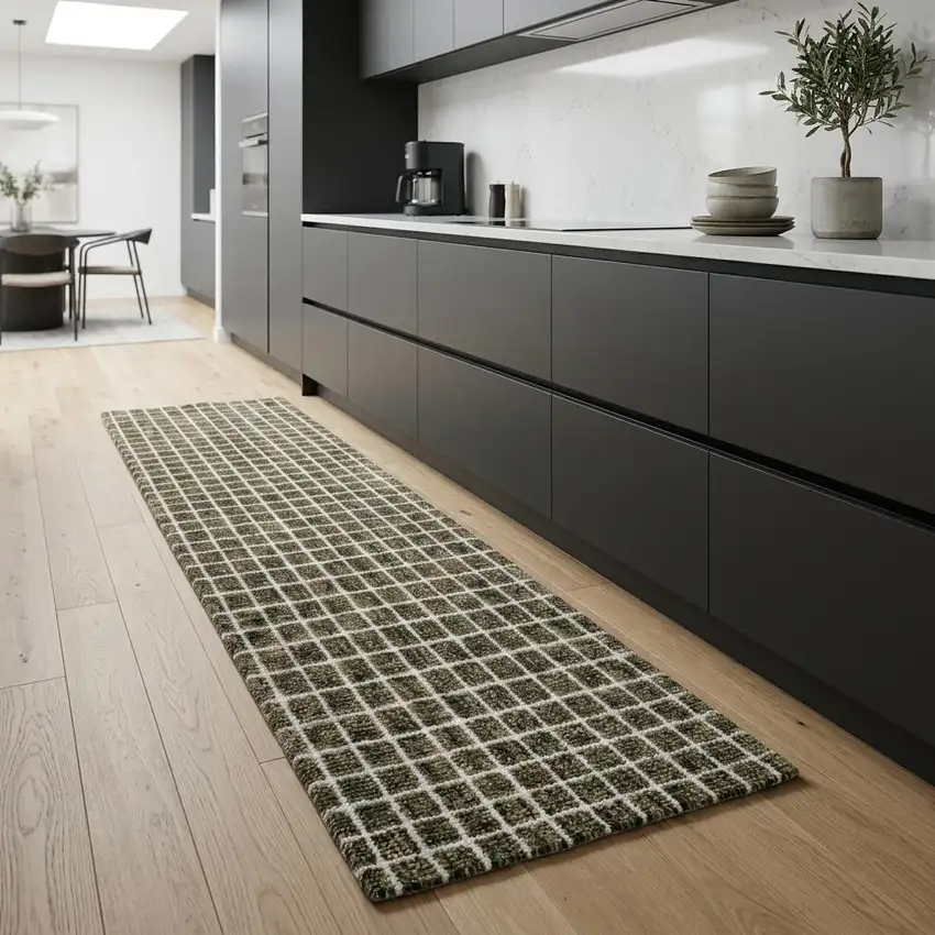 8' Brown And Gray Geometric Runner Rug Photo 1