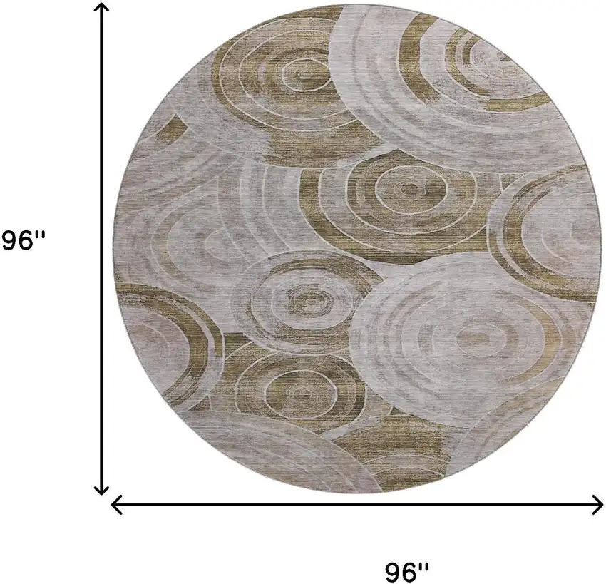 8' Brown And Gray Geometric Washable Round Rug With UV Protection Photo 9