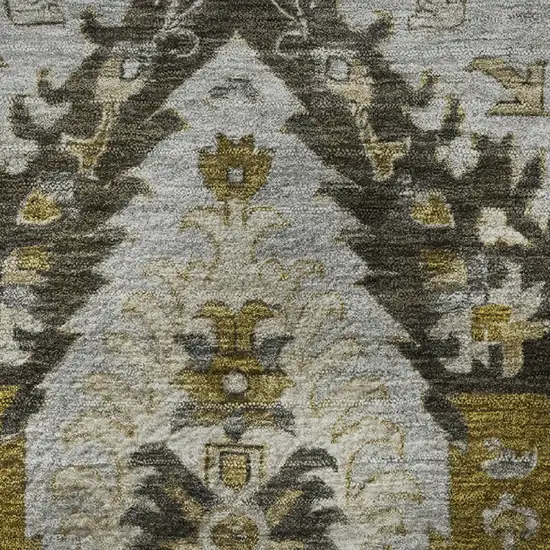 8' Brown And Gray Ikat Washable Round Rug With UV Protection Photo 9