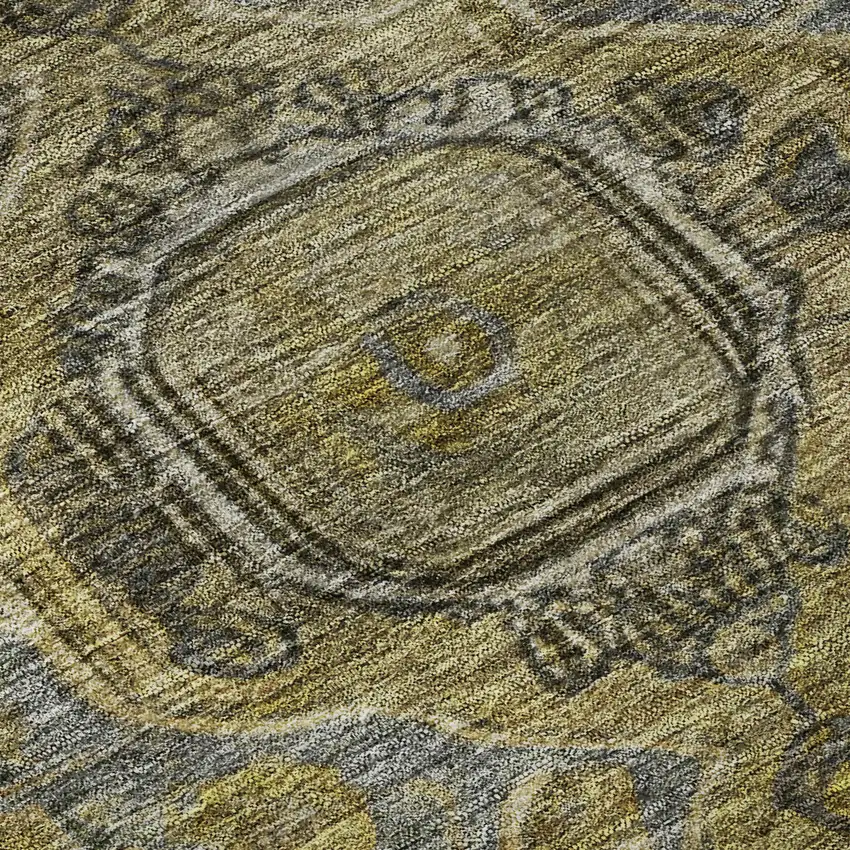 8' Brown And Gray Oriental Washable Round Rug With UV Protection Photo 8