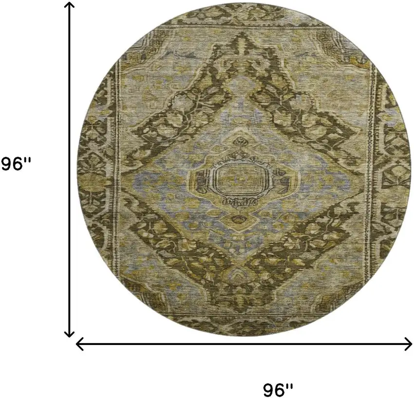 8' Brown And Gray Oriental Washable Round Rug With UV Protection Photo 9