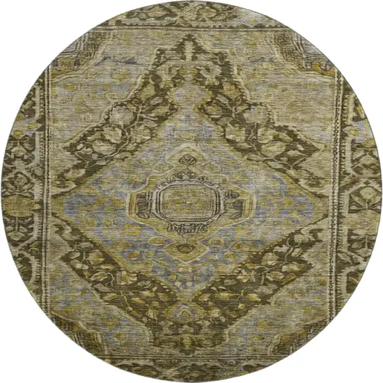 8' Brown And Gray Oriental Washable Round Rug With UV Protection Photo 1