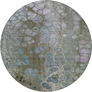 Photo of 8' Brown And Gray Round Abstract Washable Indoor Outdoor Area Rug