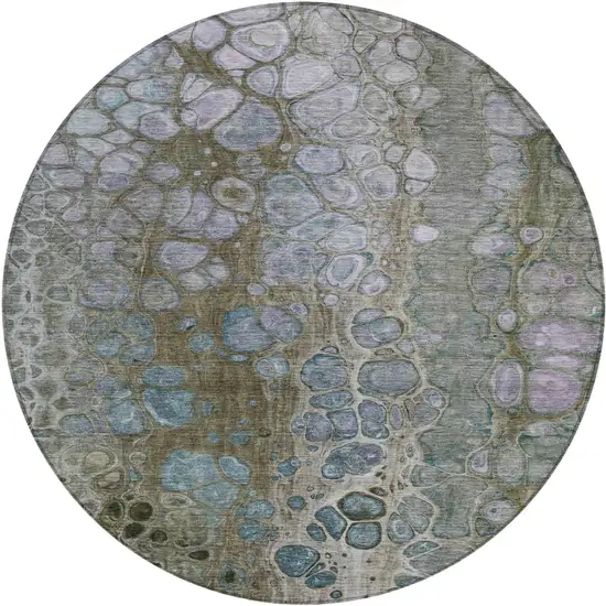 8' Brown And Gray Round Abstract Washable Indoor Outdoor Area Rug Photo 1