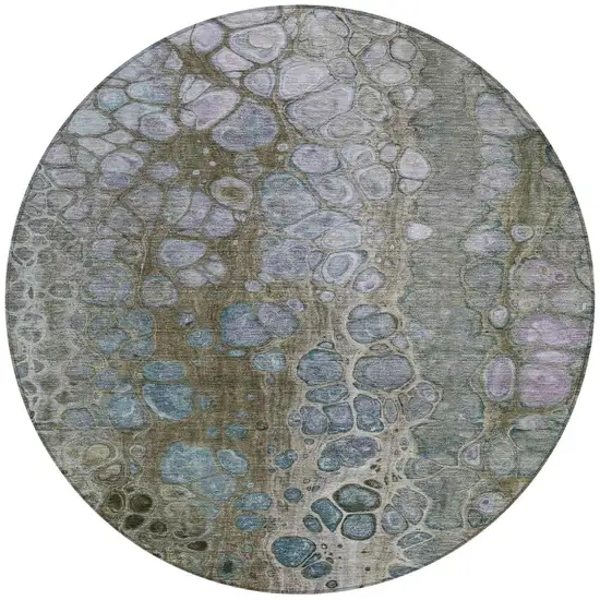 8' Brown And Gray Round Abstract Washable Indoor Outdoor Area Rug Photo 3
