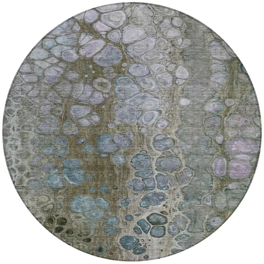 8' Brown And Gray Round Abstract Washable Indoor Outdoor Area Rug Photo 3