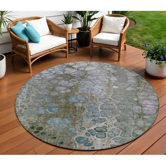 8' Brown And Gray Round Abstract Washable Indoor Outdoor Area Rug Photo 2