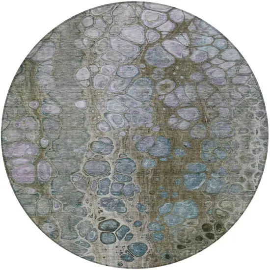 8' Brown And Gray Round Abstract Washable Indoor Outdoor Area Rug Photo 4
