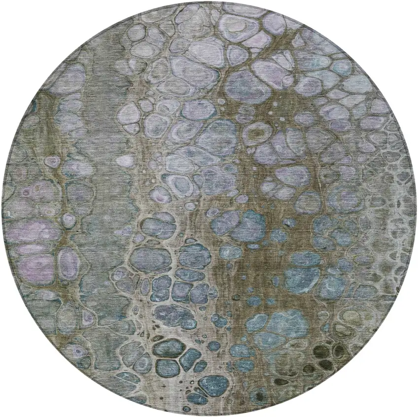 8' Brown And Gray Round Abstract Washable Indoor Outdoor Area Rug Photo 4